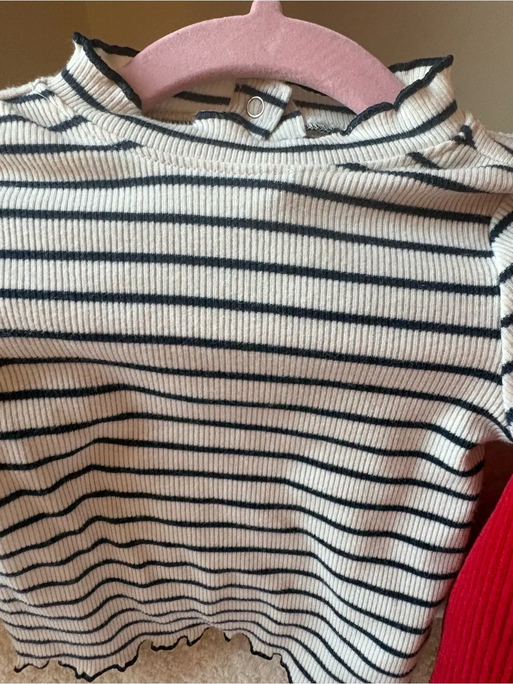Old Navy Red Corduroy Heart Pinafore with Striped Top
